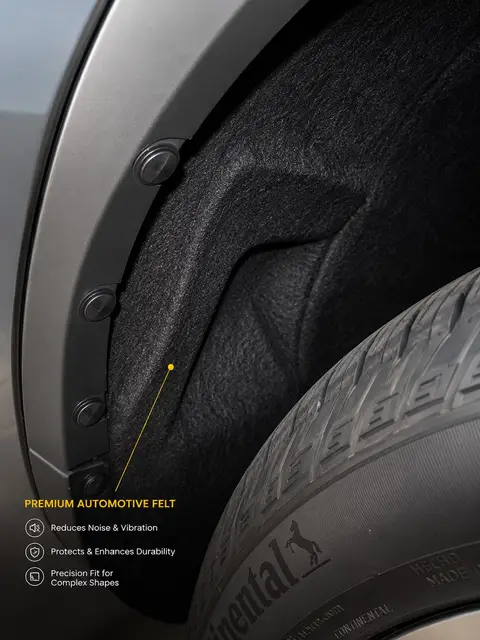 Automotive felt lining inside a wheel arch