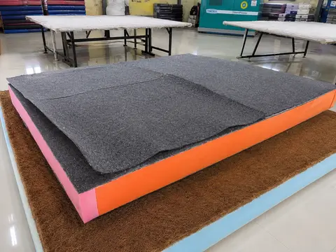Felt and foam mattress block on the factory production floor
