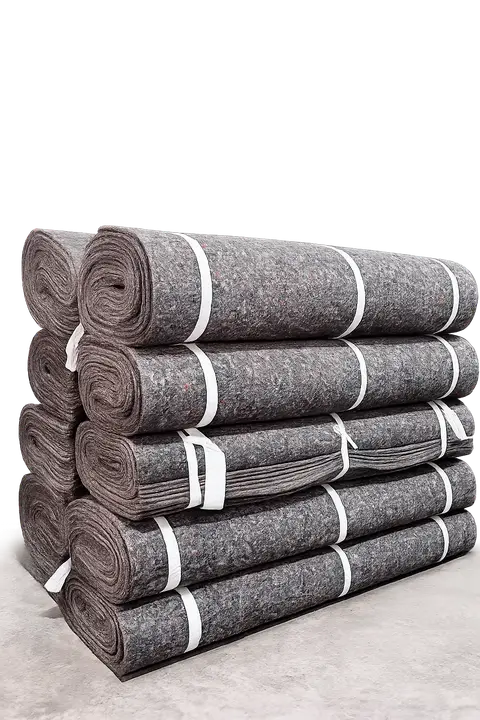 Rolls of felt strapped and stacked for dispatch